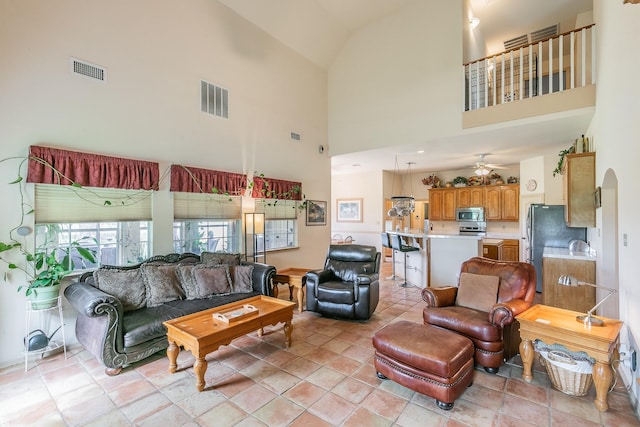 3148 Fm 66, Waxahachie, TX 75167 - living room featuring a ceiling fan and high vaulted ceiling