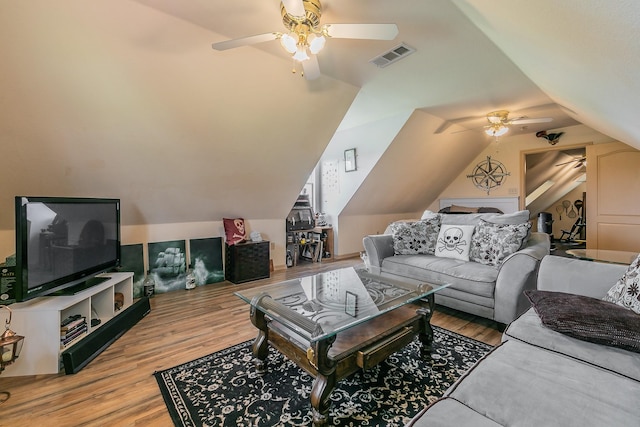 3148 Fm 66, Waxahachie, TX 75167 - living room featuring a ceiling fan, wood finished floors, and vaulted ceiling