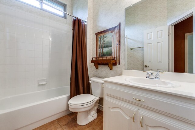 3506 Ash Cir, Richardson, TX 75082 - bathroom featuring vanity, tile patterned floors, and shower / bath combination with curtain