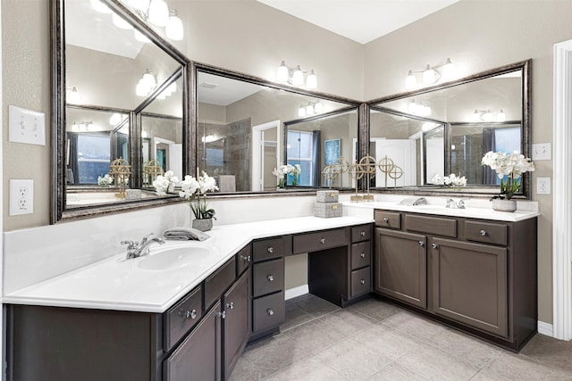 4512 Greenfield Dr, Richardson, TX 75082 - full bath featuring vanity, tile patterned flooring, and a tile shower