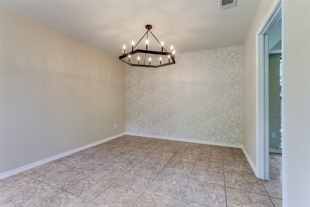 1902 Vassar Dr, Richardson, TX 75081 - unfurnished room featuring a chandelier and wallpapered walls