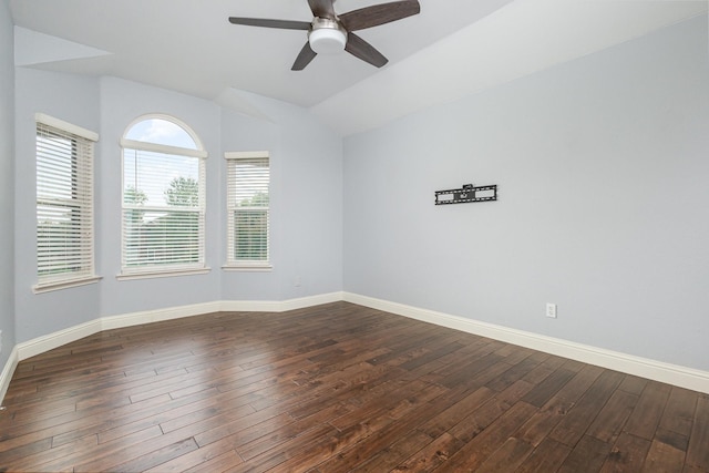 838 Bear Branch Ct, Rockwall, TX 75087 - spare room with ceiling fan, dark wood finished floors, and vaulted ceiling