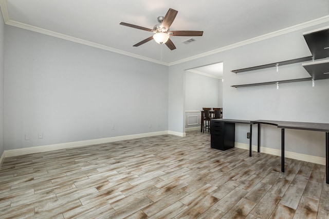 838 Bear Branch Ct, Rockwall, TX 75087 - unfurnished office with ceiling fan, wood finished floors, and ornamental molding