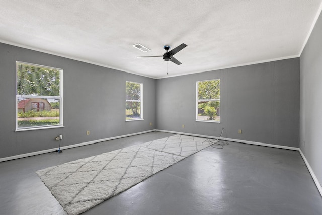 1206 Fm 902, Howe, TX 75090 - unfurnished room featuring plenty of natural light, finished concrete floors, ceiling fan, crown molding, and a textured ceiling