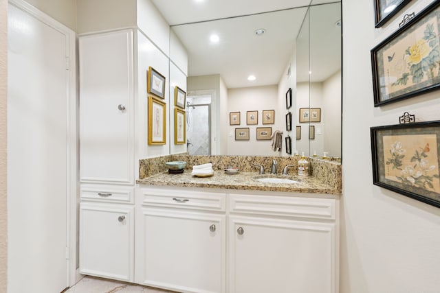 6227 Bandera Ave Unit D, Dallas, TX 75225 - full bath featuring vanity, an enclosed shower, and recessed lighting