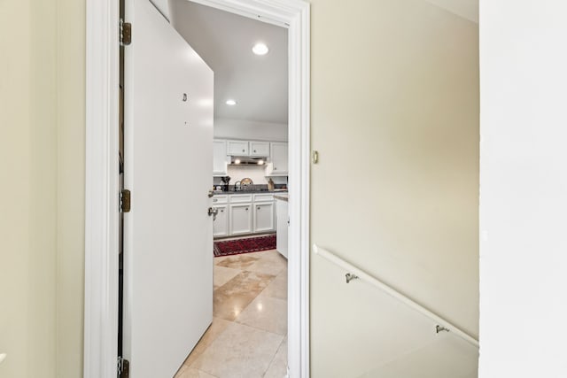 6227 Bandera Ave Unit D, Dallas, TX 75225 - hallway featuring recessed lighting and light tile patterned floors