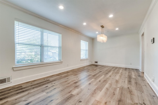 11329 Mccree Rd, Dallas, TX 75238 - empty room with crown molding, light wood finished floors, and recessed lighting