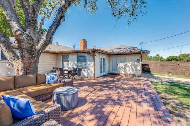11329 Mccree Rd, Dallas, TX 75238 - wooden deck with an outdoor hangout area, french doors, and outdoor dining area