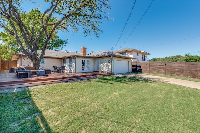 11329 Mccree Rd, Dallas, TX 75238 - back of house with french doors, driveway, a fenced backyard, an attached garage, and a deck