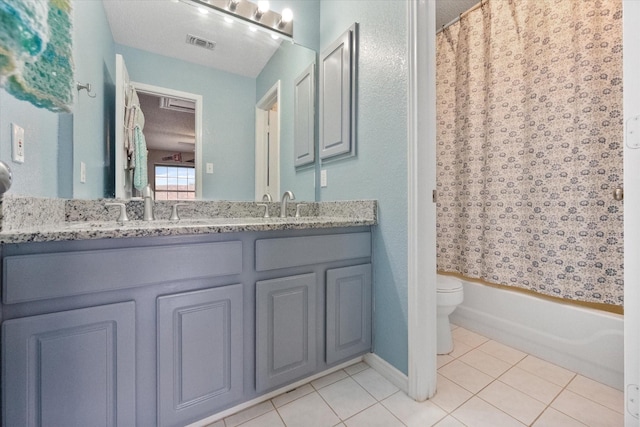 2213 Laura Elizabeth Trl, Mansfield, TX 76063 - full bathroom featuring double vanity, tile patterned flooring, and shower / bathtub combination with curtain