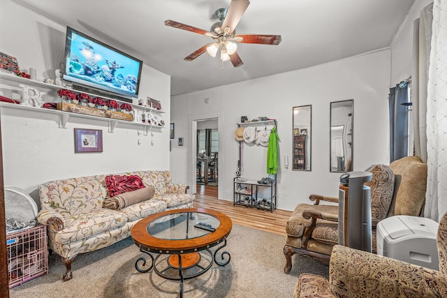509 W Reynosa Ave, De Leon, TX 76444 - living room with ceiling fan and wood finished floors