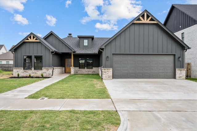 13017 Rainier, Woodway, TX 76712 - modern farmhouse featuring brick siding, board and batten siding, a garage, and driveway