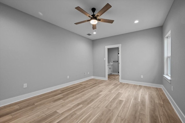 13017 Rainier, Woodway, TX 76712 - unfurnished bedroom with light wood-style flooring, recessed lighting, and ceiling fan