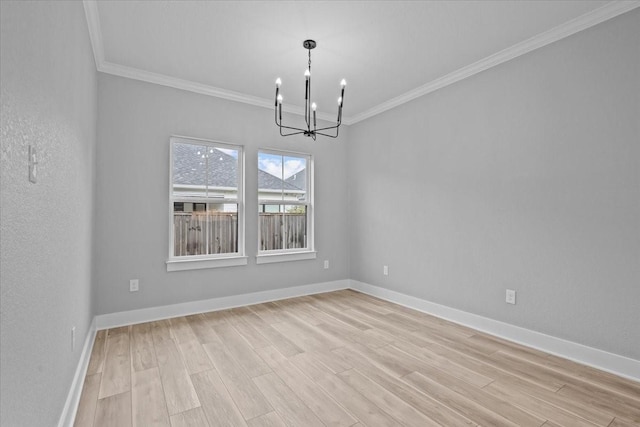 13017 Rainier, Woodway, TX 76712 - unfurnished room featuring a chandelier, ornamental molding, and light wood finished floors