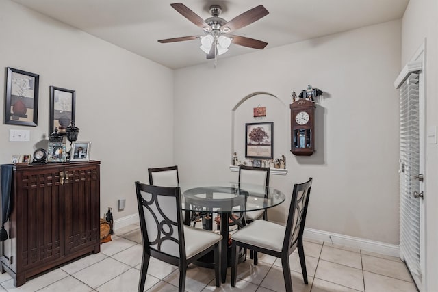 4105 Claridge Ter, Garland, TX 75043 - dining space featuring light tile patterned flooring and ceiling fan