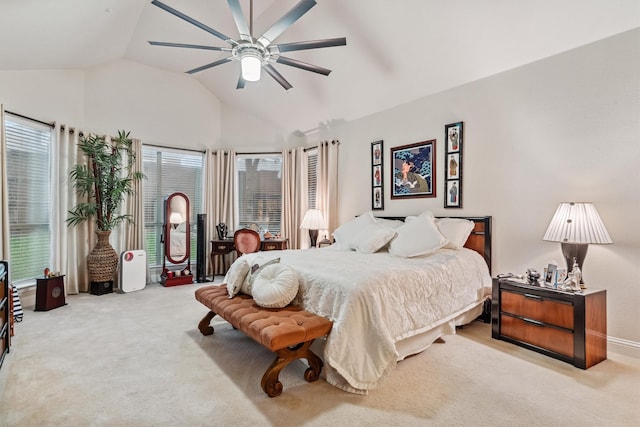 4105 Claridge Ter, Garland, TX 75043 - bedroom featuring lofted ceiling, carpet floors, multiple windows, and a ceiling fan