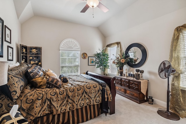4105 Claridge Ter, Garland, TX 75043 - bedroom with light carpet, lofted ceiling, and ceiling fan