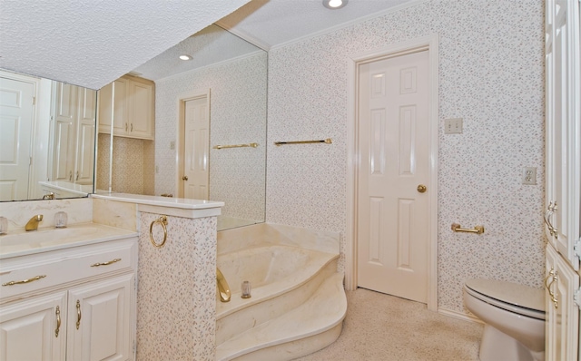 748 Arbor Creek Dr, Desoto, TX 75115 - full bathroom featuring vanity, wallpapered walls, a bath, a textured ceiling, and recessed lighting