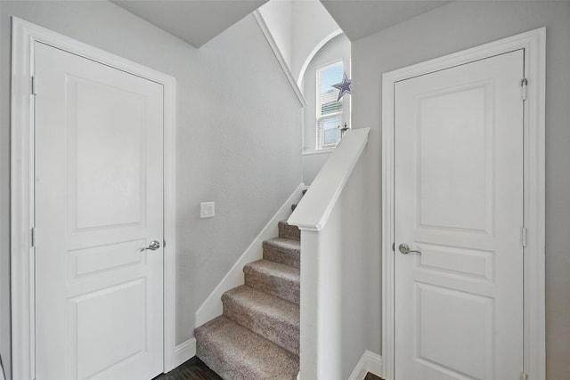 1008 Snowbird Dr, Little Elm, TX 75068 - stairway featuring baseboards and wood finished floors