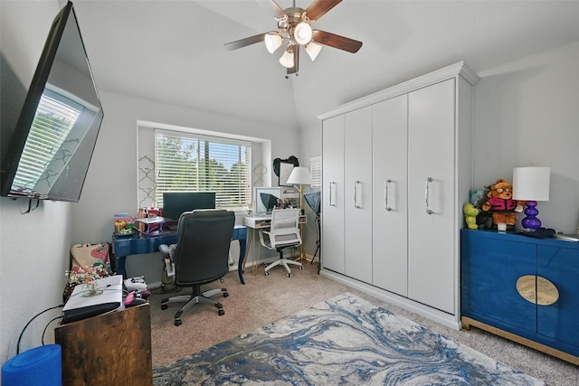 1008 Snowbird Dr, Little Elm, TX 75068 - carpeted office space featuring ceiling fan and vaulted ceiling