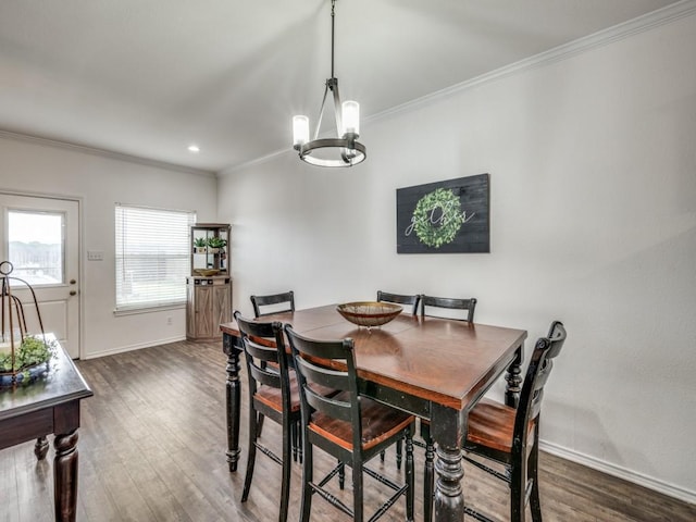 400 Autry Blvd, Gunter, TX 75058 - dining area with ornamental molding, dark wood-style floors, a chandelier, and recessed lighting