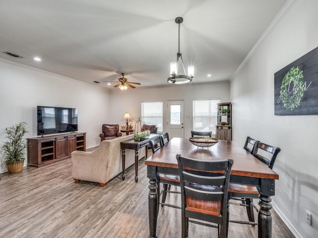 400 Autry Blvd, Gunter, TX 75058 - dining room featuring crown molding, wood finished floors, recessed lighting, and a ceiling fan