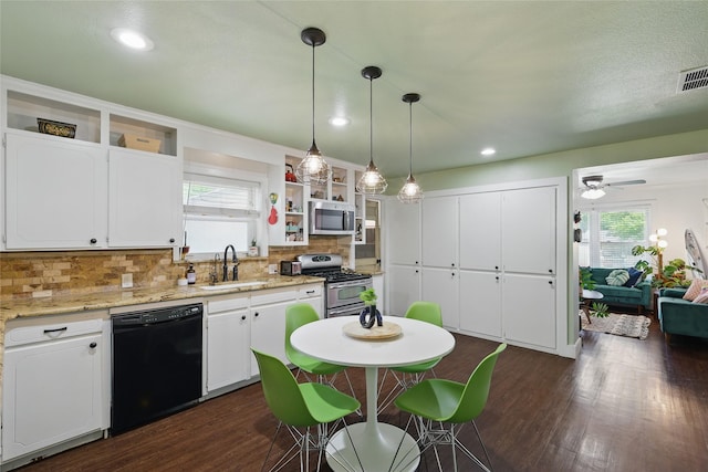 209 Walnut St, Sanger, TX 76266 - kitchen with appliances with stainless steel finishes, dark wood finished floors, plenty of natural light, and recessed lighting