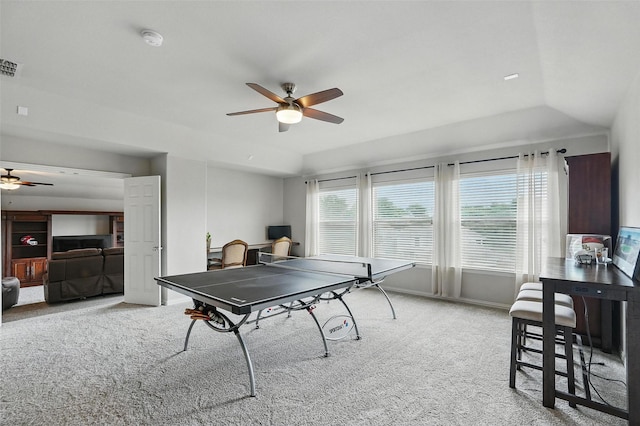 1330 Scarboro Hills Ln, Rockwall, TX 75087 - recreation room with a ceiling fan, carpet flooring, and an office area