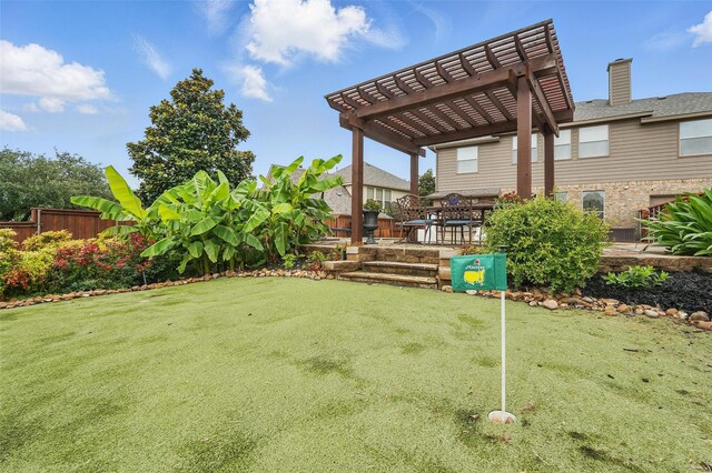 1330 Scarboro Hills Ln, Rockwall, TX 75087 - view of yard featuring a pergola and a putting green