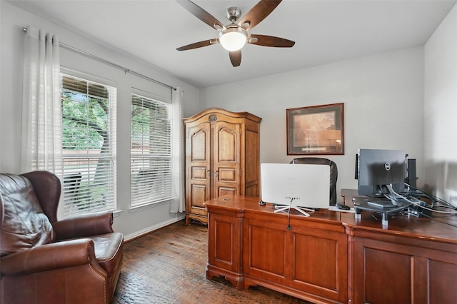 1330 Scarboro Hills Ln, Rockwall, TX 75087 - office area with dark wood-type flooring and a ceiling fan