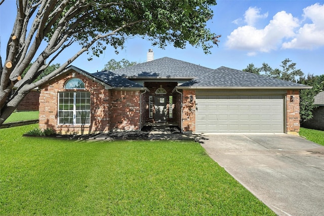 713 Madeline Ct, Azle, TX 76020 - single story home with a chimney, brick siding, concrete driveway, an attached garage, and a front lawn