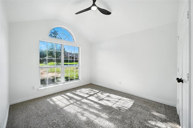 713 Madeline Ct, Azle, TX 76020 - spare room with vaulted ceiling, carpet flooring, and a ceiling fan