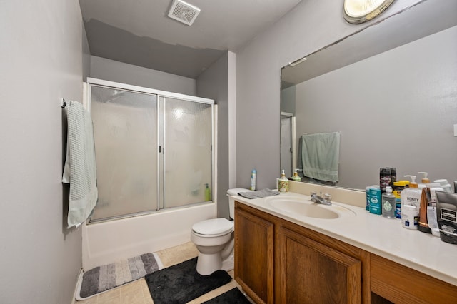 3060 Saint Nicholas Dr, Dallas, TX 75233 - full bath featuring vanity, shower / bath combination with glass door, and tile patterned flooring