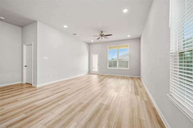 4020 Centerfire Rd, Waco, TX 76705 - empty room with a ceiling fan, recessed lighting, light wood-style flooring, and a smoke detector