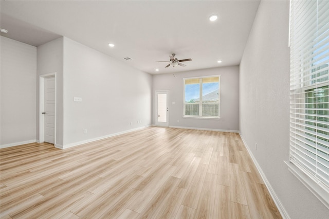 4020 Centerfire Rd, Waco, TX 76705 - empty room with a ceiling fan, recessed lighting, light wood-style flooring, and a smoke detector