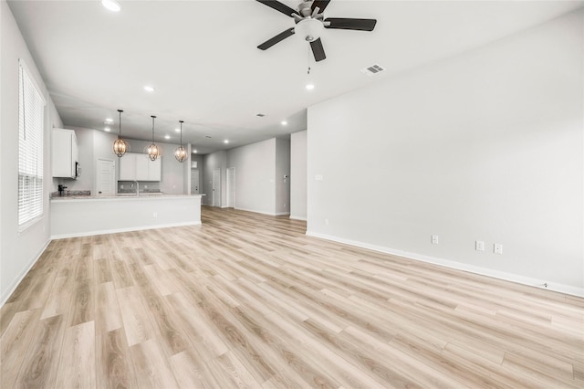 4020 Centerfire Rd, Waco, TX 76705 - unfurnished living room featuring recessed lighting, ceiling fan, and light wood-type flooring