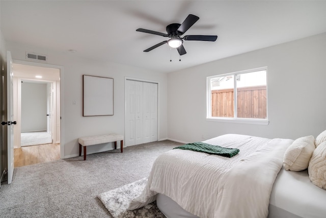 601 Red Ash Cir, Mesquite, TX 75150 - bedroom with carpet floors, a closet, and a ceiling fan