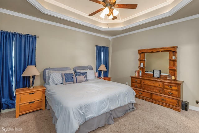 615 Canoe Trl, Bossier City, LA 71111 - carpeted bedroom with a raised ceiling, crown molding, and ceiling fan