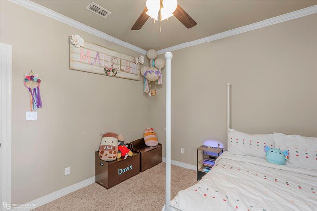 615 Canoe Trl, Bossier City, LA 71111 - carpeted bedroom featuring ornamental molding and ceiling fan
