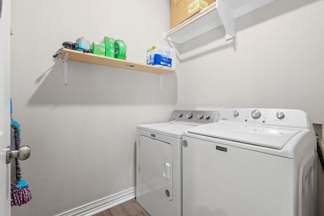 409 N Houston Ave, Denison, TX 75021 - laundry area with washing machine and clothes dryer and wood finished floors