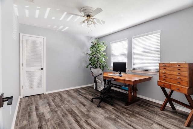 2304 Wakeforest Ct, Arlington, TX 76012 - office with wood finished floors and a ceiling fan