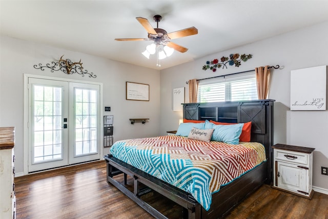 412 Paradise Canyon Cir, Paradise, TX 76073 - bedroom featuring french doors, access to exterior, dark wood-style flooring, and a ceiling fan