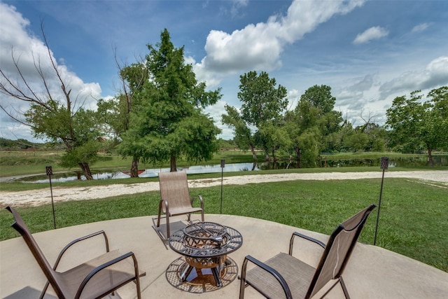 412 Paradise Canyon Cir, Paradise, TX 76073 - view of patio / terrace featuring an outdoor fire pit and a water view