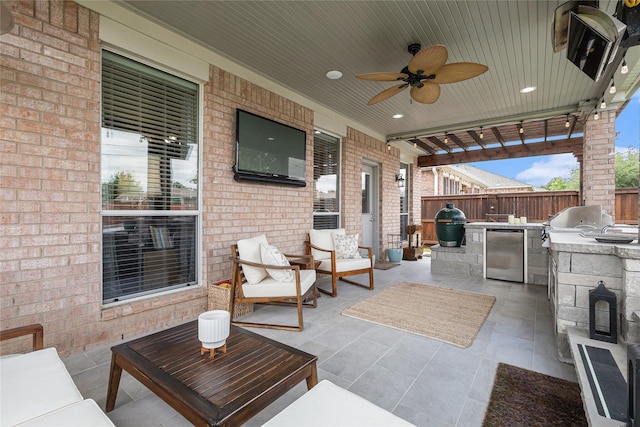 12953 Hurricane Ln, Fort Worth, TX 76244 - view of patio featuring area for grilling, ceiling fan, and an outdoor hangout area