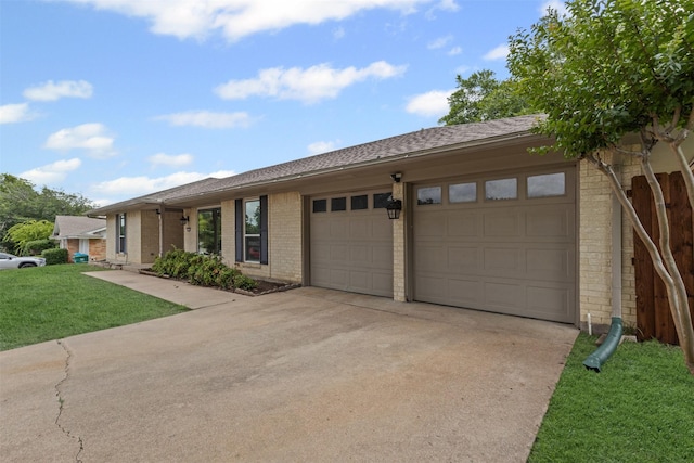 6767 Winifred Dr, Fort Worth, TX 76133 - ranch-style house with driveway, an attached garage, brick siding, a front yard, and a shingled roof