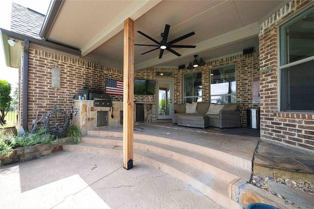 105 Lavender Pl, Mclendon Chisholm, TX 75032 - view of patio with ceiling fan and an outdoor kitchen