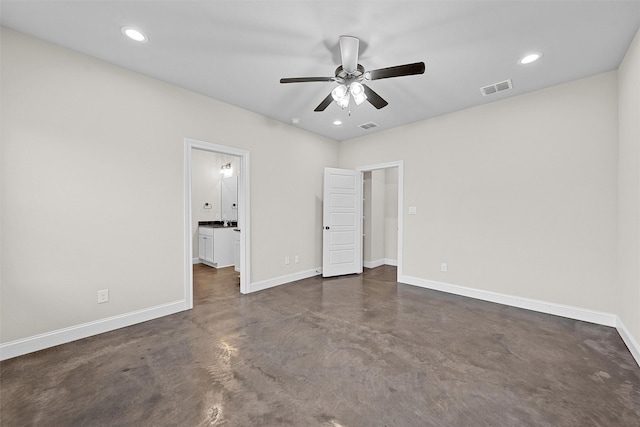 5500 Black Horse, Waco, TX 76708 - unfurnished bedroom with concrete flooring, recessed lighting, connected bathroom, and a ceiling fan