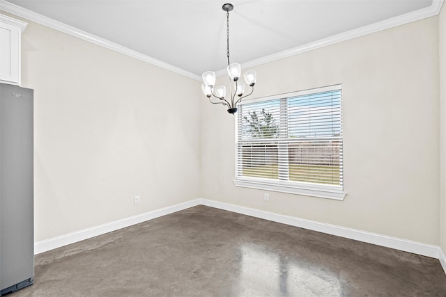 5500 Black Horse, Waco, TX 76708 - empty room with concrete flooring, crown molding, and a chandelier