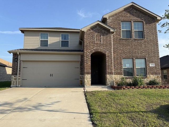 312 Wagon Wheel Dr, Josephine, TX 75189 - traditional-style home featuring an attached garage, brick siding, concrete driveway, and stone siding