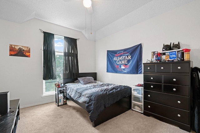 8534 Pebblebrook Dr, Frisco, TX 75034 - bedroom featuring carpet, a textured ceiling, and vaulted ceiling